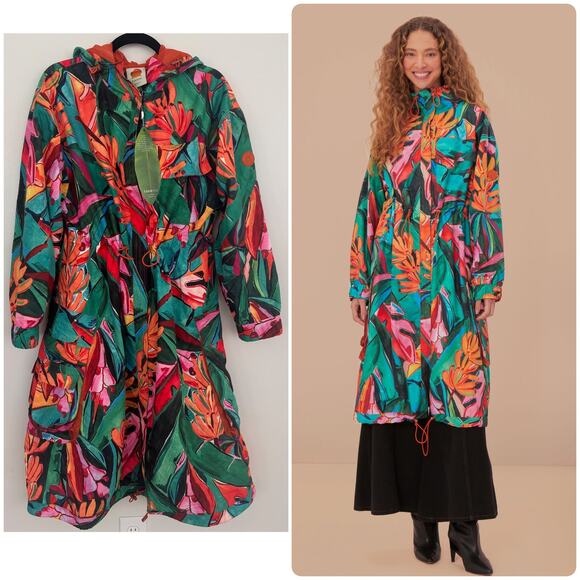 Farm Rio Green Banana Foliage Maxi Raincoat - Picture 1 of 9